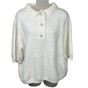 H&M Fuzzy Pearl Short Sleeve Collar Oversized‎ Christmas Sweater Women's Size M